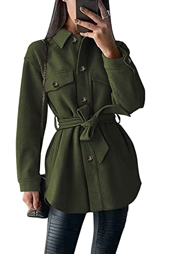 PRETTYGARDEN Damen 2023 Mode Winter Trenchcoats Revers Button Down Peacoat Gürtel Outwear Freizeitjacken, Grün (Army Green), M Cover