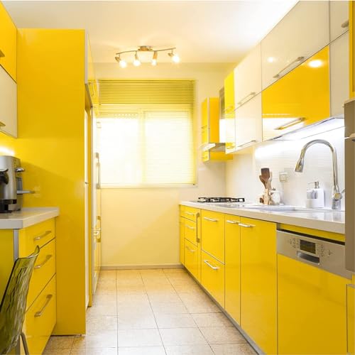 Image of Wall Stickers Pure Yellow Glossy Wallpaper Decal DIY PVC Self-Adhesive Wallpaper for Office, Home Decorative (24x50, Yellow Glosy)