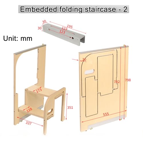 Escalera de cocina de madera de pie y taburete plegable de 2 peldaños para baño 6