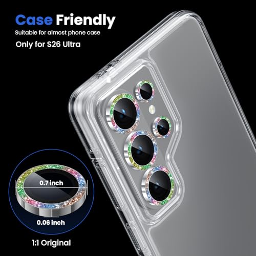 Image of WSKEN for Samsung Galaxy S26 Ultra Camera Lens Protector - Ultra Thin Case Friendly, 9H Shatterproof Tempered Glass with Anti Scratch Metal Circle Camera Screen Protector Cover Accessories, G Colorful