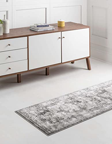 Unique Loom Sofia Collection Area Rug - Salle Garnier (2' X 6' 9" Runner, Gray/ Ivory) #TOP2