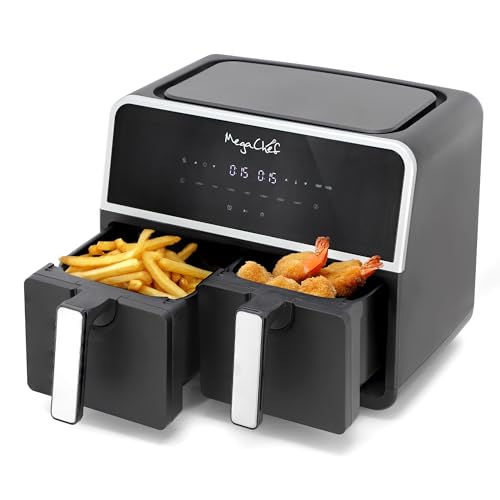 MegaChef Dual 4.8 Quart Fry Basket Digital Electric 1700W Adjustable Temperature Air Fryer, Countertop Fryer, Kitchen Appliance (9.6 Quart)