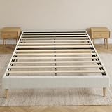HOMCOM Cadre de Lit 140 x 190 cm avec Sommier à 12 Lattes en Bois, Crème...