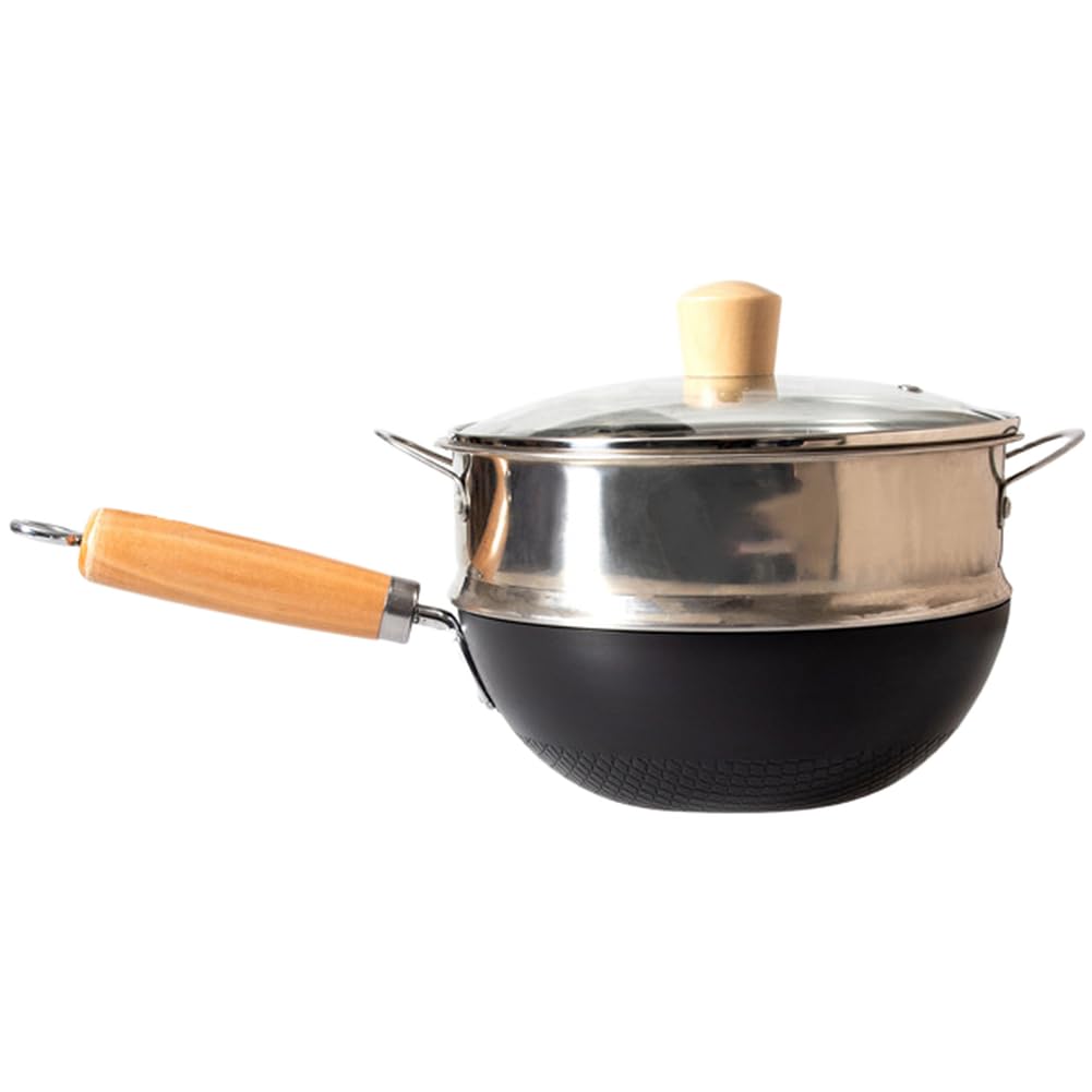 Wok de hierro sin revestimiento de 20 cm para cocina de inducción, sartén individual de estilo japonés con superficie y mango de agarre cómodo