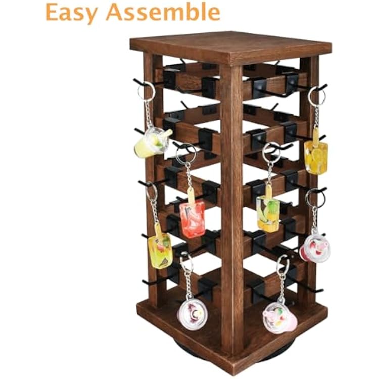 Ikee Design 5 Tiers Easy Assemble Wood Rotating Jewelry Display Tower with 42 Removable Hooks,Spinning Earring Card Storage Display Stand for Store, Showcase, Tradeshow and Home,Brown Color