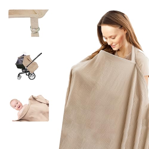Image of CLVJQ Nursing Cover Up for Breastfeeding - Breathable Breastfeeding Cover with Rigid Hoop & Adjustable Neck Back Strap - Privacy Breast Feeding Covers for Women Mom - Multi-use Car Seat Cover(Khaki)