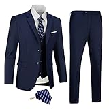 Men Suits Slim Fit Navy Blue Business Wedding 3 Piece Tux Groomsmen Prom Blazer Jacket Vest Pants...