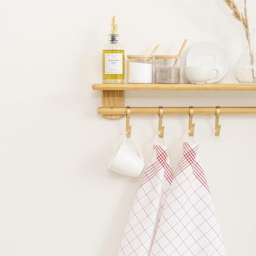 Image of Red Cotton Tea Towels - 6 Pack, 100% Cotton, Checkered Pattern, Lint-Free, Hanging Loop, Extra Large Size and Highly Absorbent Kitchen Towels (Red)