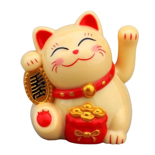 Image of SAMVARDHAN Plastic Maneki Neko Lucky Cat, Waving Arm Solar Powered Good Luck Wealth Welcoming Display Car Decor Paw Up with Arm, Decor Item for Home, Office and Car (Yellow), 5 x 6.5 Cm