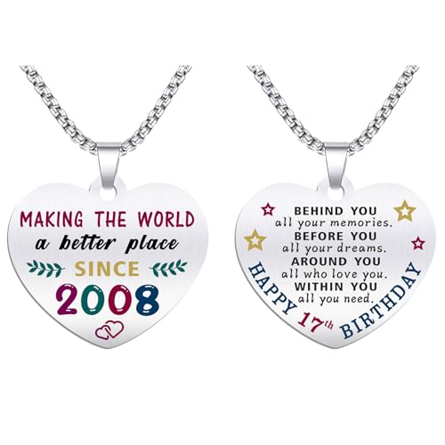 17th Birthday Gifts for Girls, Born In 2008 Birthday Necklace, 17 Year Old Girls Birthday Gift