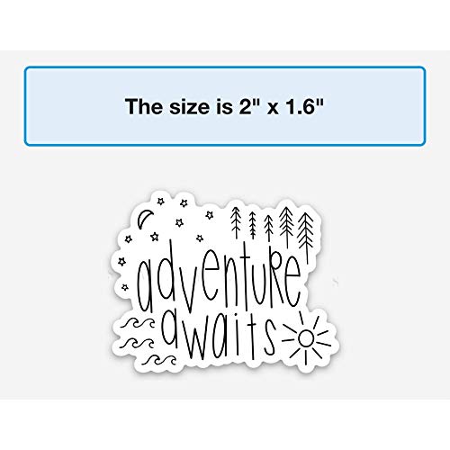Adventure Awaits Sticker With Waves, Sunshine, Mountains, Moon & Stars | Aesthetic, Travel, Wanderlust | Waterproof Vinyl Decals For A Hydro Flask, Laptop, Water Bottle Etc #TOP3