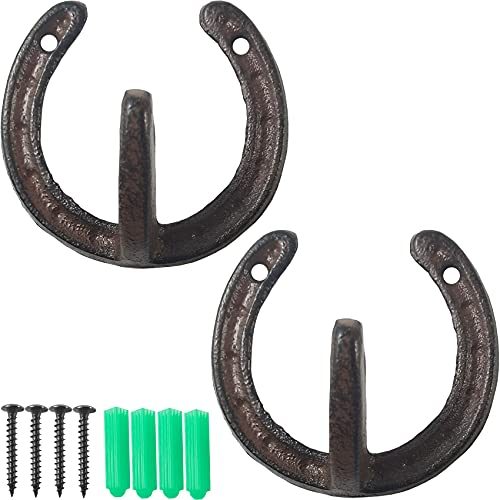 Image of RONYOUNG 2PCS Cast Iron Western Single Horseshoe Hook for The Wall (Dark Brown)