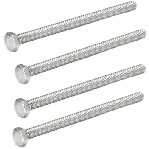 AMLOOPH M10 Bolts, M10 X 110mm Hex Head Cap Screws - A2 Grade Stainless Steel Fully Threaded Hex Bolts for Metal Construction Work, Automotive Machinery (Pack Of 4)