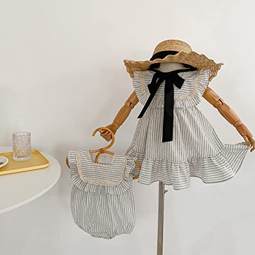 Ashmyova Toddler Girls Linen Summer Casual Dress Kids Vintage Ruffles Stripe Baby Rompers Dresses Cyan Rompers Size 0-6 Months #TOP2
