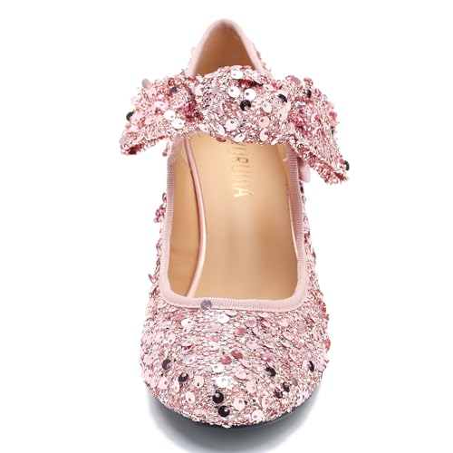 LIURUIJIA Women's Sequin Bow Mary Jane Kitten Heel Dress Pumps Pink 7 by LIURUIJIA - Used condition - Image 9