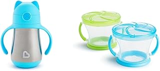 Cool CatTM 8oz Stainless Steel Straw Cup and Snack Catcher® 2 Count Blue/Green Toddler Cups