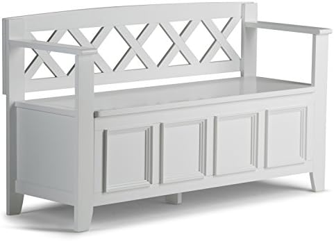 SIMPLIHOME Amherst SOLID WOOD 48 inch Wide Entryway Storage Bench with Safety Hinge, Multifunctional Transitional in White