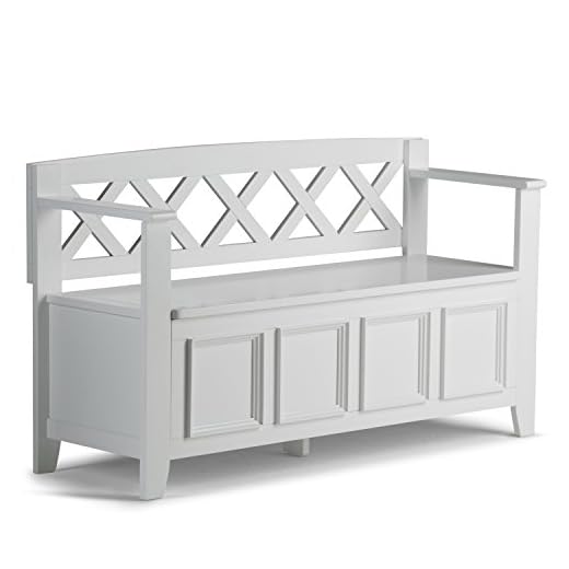 SIMPLIHOME Amherst SOLID WOOD 48 inch Wide Entryway Storage Bench with Safety Hinge, Multifunctional Transitional in White