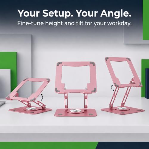 Image of Uncaged Ergonomics Swivel Laptop Stand for Desk, Adjustable Computer iPad Stand for Desk w / 360 Rotation, Portable Laptop Holder for Home Office Ergonomic Supplies (Brushed Pink)