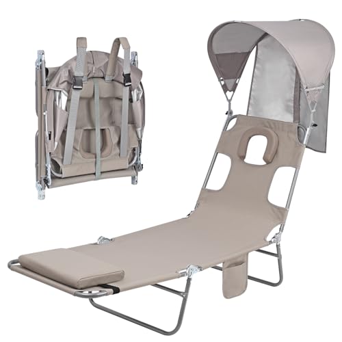 Backpack Beach Tanning Chair with Canopy Sun Shade & Face Hole, 6 Position Folding Lounge Sun Chair for Adults Outside Reading Sunbathing Poolside Camping Lawn, UPF 50+, Patent Design