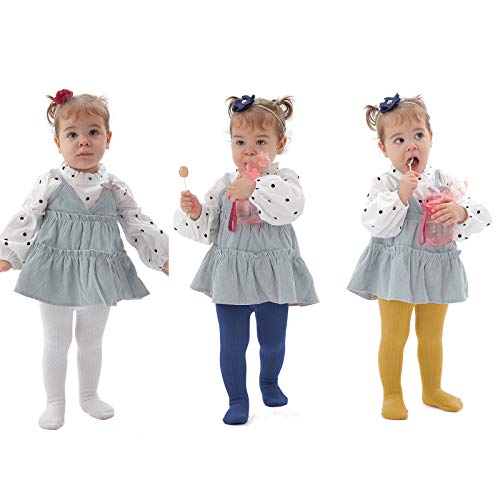Image of EPEIUS Baby Girl Tights Cable Knit Cotton Seamless Footed Leggings 0-6Y | STAY-UP BABY TIGHTS. High elastic waist, smooth toe. Fits 0-3m newborn, infant & toddler. Ideal for daily wear & dresses.