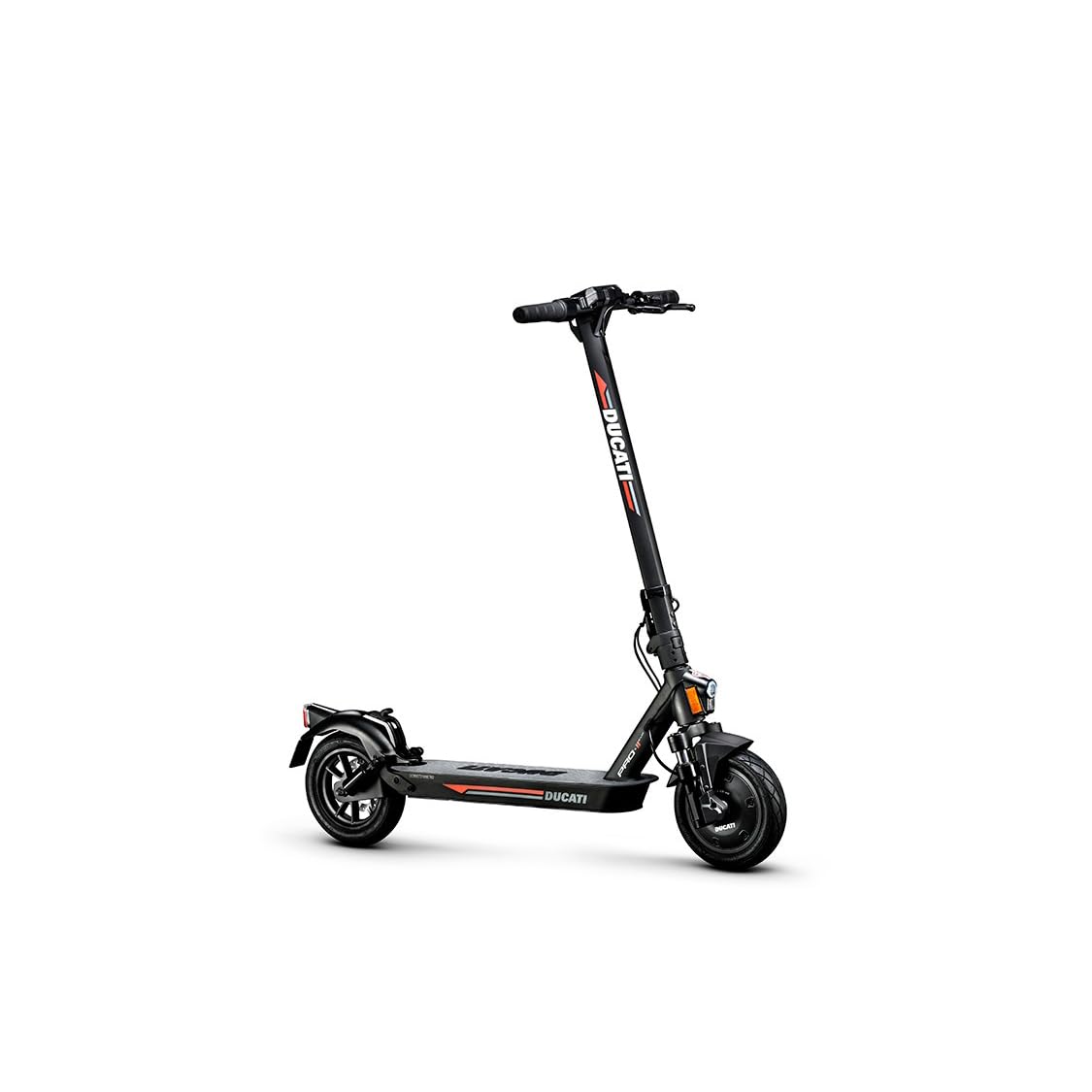 Ducati Pro-II Evo Advanced Safety, skuter elektryczny, strzałki kierunkowe, składany, podwójny hamowanie, elektroniczny dzwonek, pełne zawieszenie, zasięg 40 km, silnik 350W
