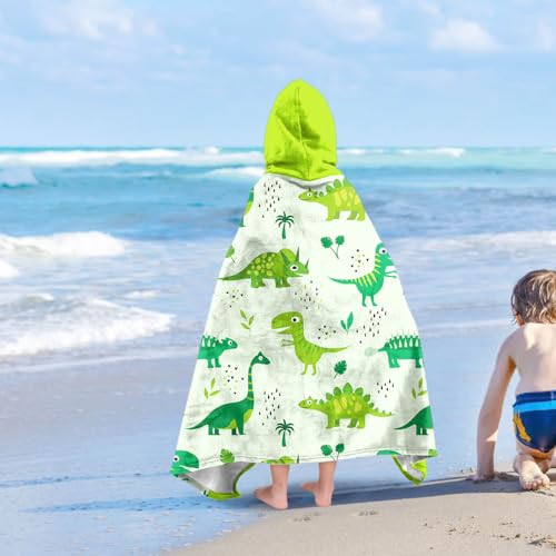 Image of Dinosaur Boys Beach Towel with Hoodie for Kids Toddlers Age 4-8,Dino Blue Bath Towels Shower Wrap for Boys, Hooded Poncho Beach Blanket for Pool Swimming Cute Wearable Bath Towel for Child