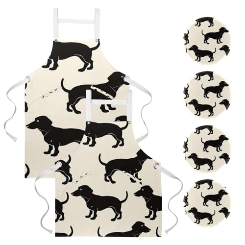 Tablier de cuisine teckel réglable lot de 2 avec poches protectrices
