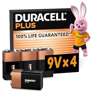 Duracell Plus 9V Blockbatterie, 4 Stück, 9 Volt Batterie ideal für Rauchmelder, Feuermelder