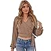 ZAFUL Women's V Neck Sweater Lantern Long Sleeve Pullover Cable Knit Cross Crop Top Casual Tie Wrap Tunic Jumper Blouses