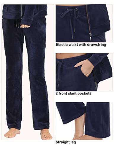 Dolcevida Womens Velour Sweatsuits Sets 2 Piece Tracksuits Outfits Full Zip Hoodie And Sweatpant Set Velvet Jogging Suit (Navy, S) #TOP4