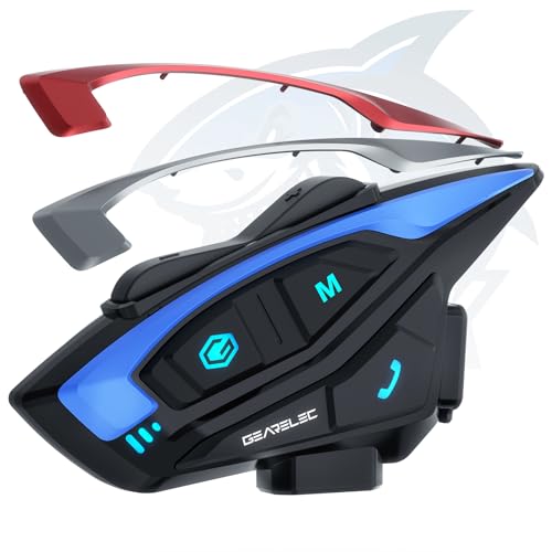 GEARELEC Motorcycle Bluetooth Headset 【Deep Bass-Resonance】【Biomimetic Shark】8 Riders 2000M Motorcycle Helmet Bluetooth with Upgrade HiFi Speakers, Motorcycle Intercom with Triple Noise-Reduction IP65