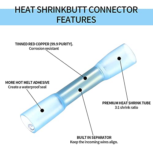 QOOSIKICC 100 Pcs Heat Shrink Butt Connectors Kits, 10-26 AWG Butt Splice Electrical Wire Connectors Kit, Insulated Waterproof Marine Automotive Crimp Terminals Butt Splice Terminals Connectors
