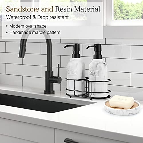 Luxspire Soap Dish Tray, Resin Soap Dish, Bamboo Soap Bar Holder Box for Shower Kitchen Sink, Double Layer Draining Soap Container Box, Wood Soap Case, Bathroom Marble Pattern Tray, Gravel white