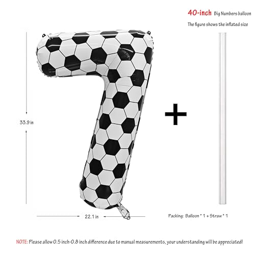 Image of Black White Soccer Number 7 Balloon 7nd Birthday Decoration 40in 7 Balloon | Helium Foil Mylar Balloon World Cup Football Sports Theme Favors for Birthday Party Anniversary Decorations Supplies