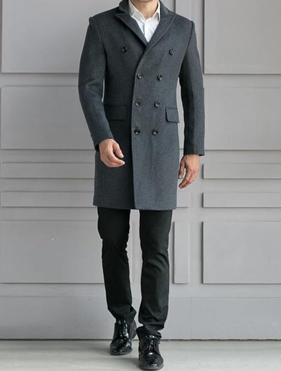 Minibee Men's Woolen Trench Coat Double Breasted Slim Fit Winter Overcoat Long Jacket Business Pea Jacket - Image 2