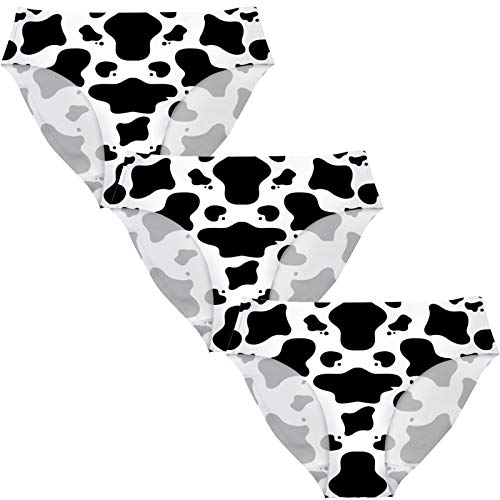 Upetstory Cow Print Underwear Women Hipster Panties Underpants Low Waist Elastic Briefs Medium Girls Black And White Animal Cow Spot Pattern 3 Pcs #TOP15