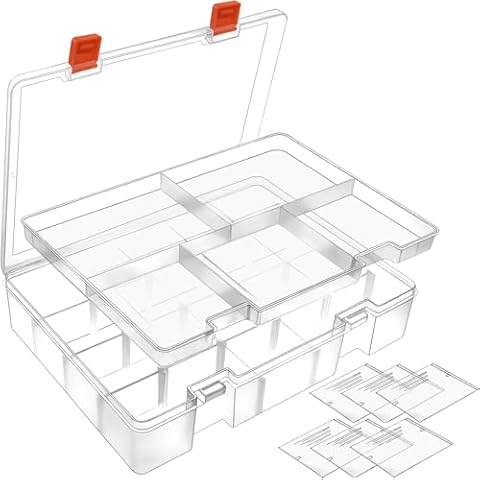 DUOFIRE Two Layers Compartment Organizer Box Plastic Organizer Box Plastic Jewelry Organizer Box Craft Storage Containers Storage Box for Accessories, Cosmetic, Toy, Jewelry Beads, Tapes (5+18 Grids) Cover