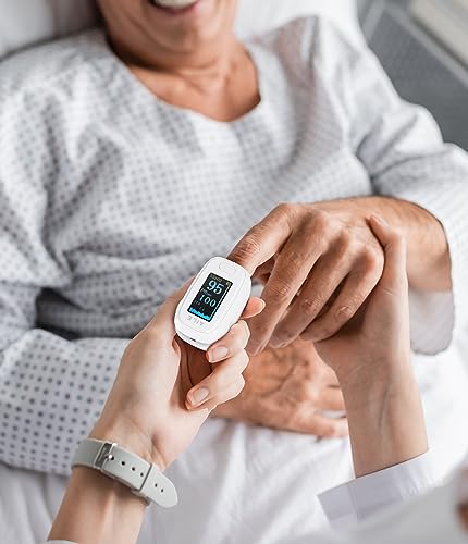 Pulse Oximeter with Fingertip Oxygen Meter : AILE Compact Fingertip Pulse Oximeter - Blood Oxygen/Heart Rate Monitor - 4 Color Screen Display - Including 2AAA Batteries for Athletic & Home (White)