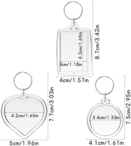Pinsheng Photo Keyring, 30 pieces Acrylic Clear Blank Photo Keyrings, Double Sided Blank Picture Insert Keychain with Split Ring as Gifts & Crafts for Family, Friends (3 Styles)