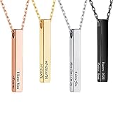 Personalized 4 Sided Vertical Bar Necklace Custom Text Engraved 3D Bar Pendant Stainless Steel Coordinate Jewelry for Couples