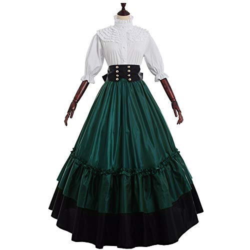 Bpurb Women's Victorian Civil War Dress Theater Corset Costume Ball Gown (Blouse & Skirt & Petticoat) (Xx-Large, White/Green) #TOP1