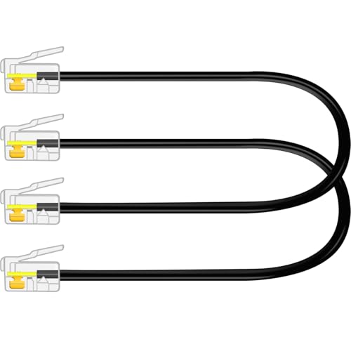 NECABLES 2Pack 6 Inch Short RJ9 Cable 4P4C Phone Cord Telephone Cable RJ9 / RJ10 / RJ22 4P4C Male to Male Straight for Both Data and Voice Black - 6in