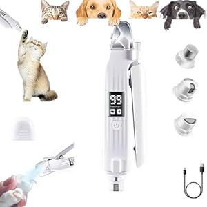 Whispertrim Nail Trimmer, Pet 2 in 1 Rechargeable LED Smart Display Nail Clipper, Electric Dog Claw Trimmer with Light, Dog Nail Grinder, Electric Pet Nail Grooming Tool for Dog Cat (White, 1Pcs)