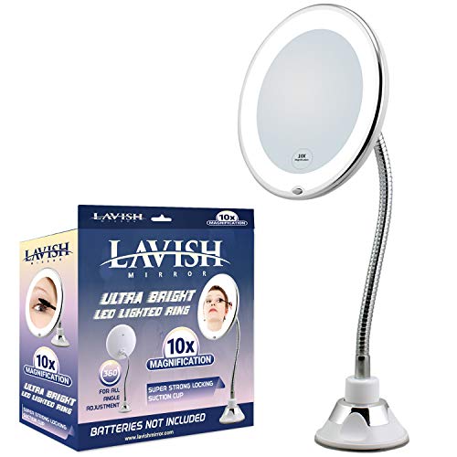 Makeup Vanity Mirror With 360 Degree Swivel Rotation,Soft Natural White LED Light,10X, Magnifying Mirror With Light Adjustable Angles,Portable And Compact
