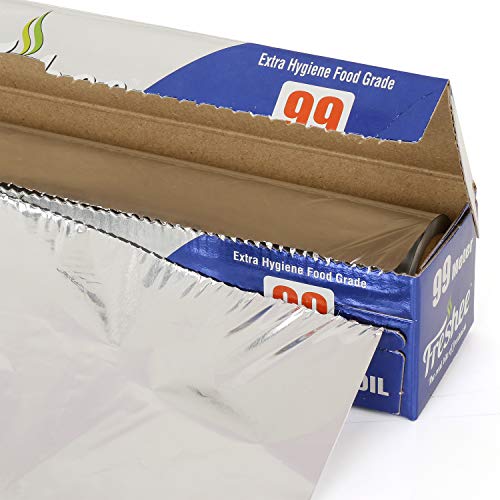 Image of Freshee 99m Aluminium Silver Kitchen Foil Roll Paper Pack 2|11 Micron Thick|Food wrap|Disposable Food Parcel|Fresh Food|Food Grade