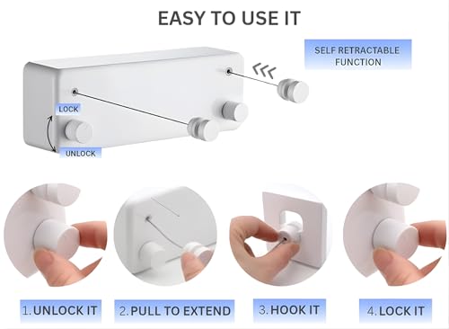Image of Wall Mounted Retractable Clothes Line (4.2 Meter x 2 Lines) Heavy Duty Double Clothesline, Adjustable Rope for Drying Clothes for Indoor & Outdoor, Laundry Washing Line for Compact Space