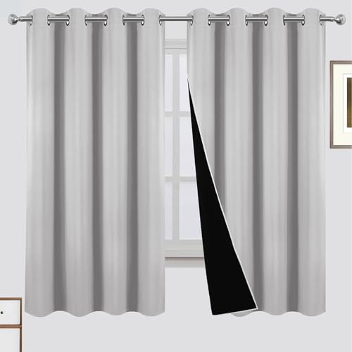 LEMOMO Blackout Curtains 52 x 63 Inch Light Grey Curtains 2 Panels Darkening Thermal Insulated Bedroom Curtains