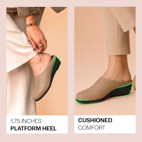 Image of FAUSTO Women Formal Back Open Platform Wedge Heel Slip‑On Mule Shoes | Stylish Office Footwear | Comfortable Fashion Shoes
