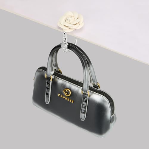 Image of Caprese Rose Flower Purse Hook & Bag Charm for Handbags | 2-in-1 Detachable PU Floral Table Hanger & Accessory | Holds up to 7 kg (Beige)